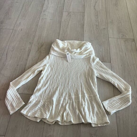 Maeve Anthropologie Cowl Neck Sweater Size  L Top Winterscape Ribbed Flutter Hem - Picture 1 of 8
